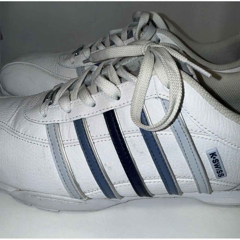 Men's K-Swiss Varsity Classic Low Top Sneakers White/Navy Blue Stripes Size 11.5 - Picture 2 of 7